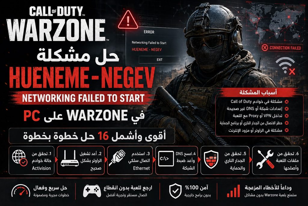 حل مشكلة HUENEME–NEGEV في Warzone على PC – Networking Failed to Start (2026) 10